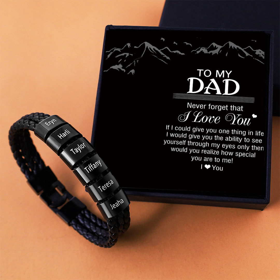 Personalised Braided Leather Bracelet Engraved 6 Names Men's Bracelet Gifts For Him-Jessemade AU