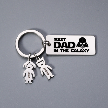 Personalised Best Dad in The Galaxy Keychain with 2 Kid Charms Father's Day Gift-Jessemade AU