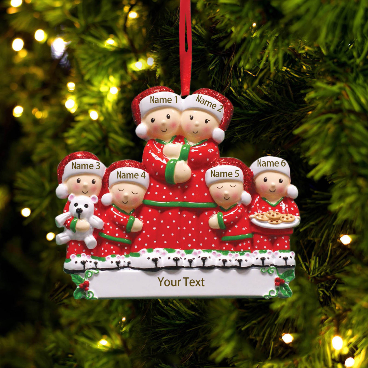 Pajamas Christmas Ornament Custom 3 Names Hanging Ornament Gifts For Family-Jessemade AU