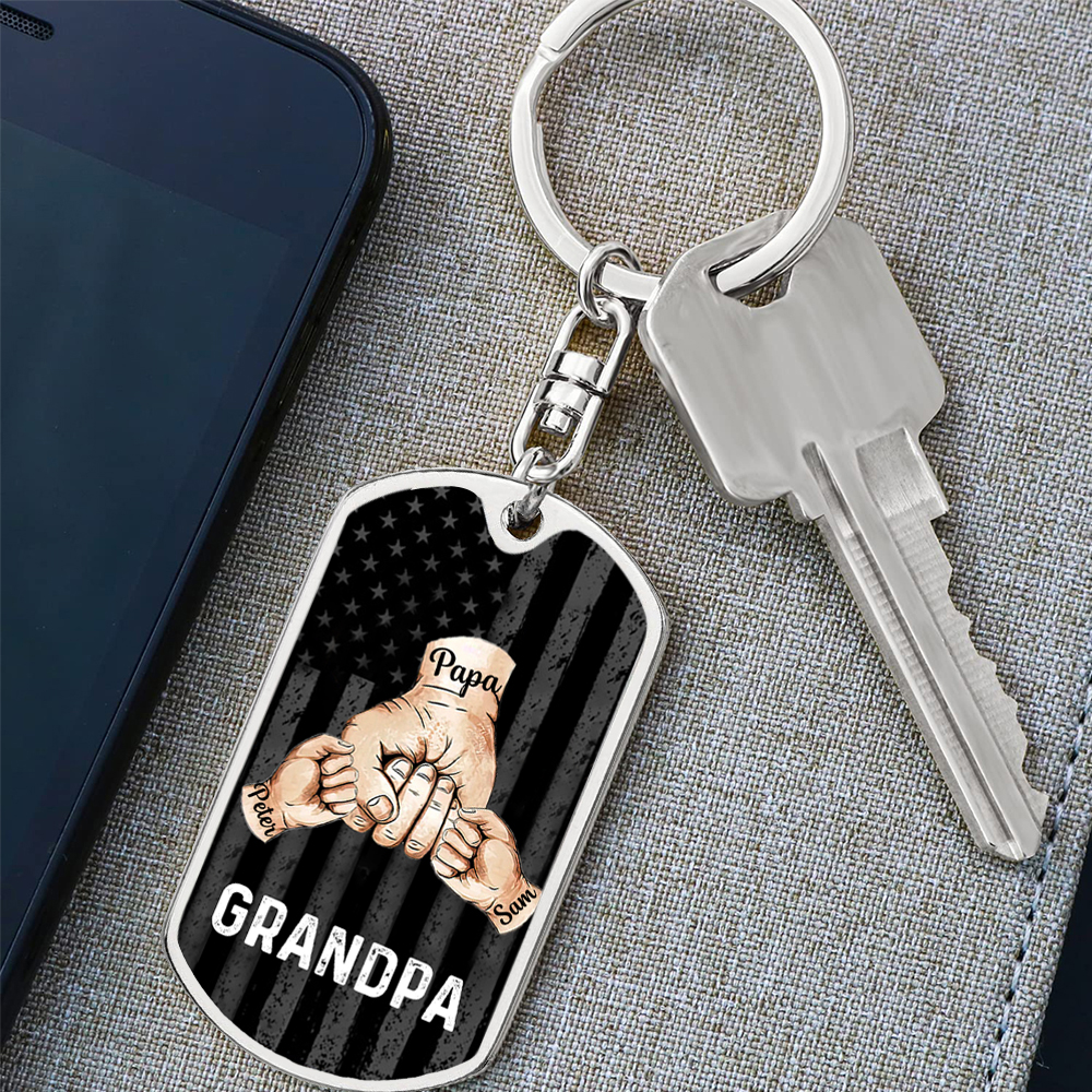 Personalised Fist Bump Keychain Engrave 3 Names For Father/Grandpa-Jessemade AU