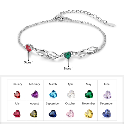 Personalised Infinity Bracelet With 2 Birthstones Engraved Names Bracelet Gift For Women-Jessemade AU