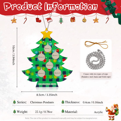 6 Names - Personalised Acrylic Christmas Tree Ornaments Customised Text & Name Xmas Pendant Gifts for Family Friends-Jessemade AU