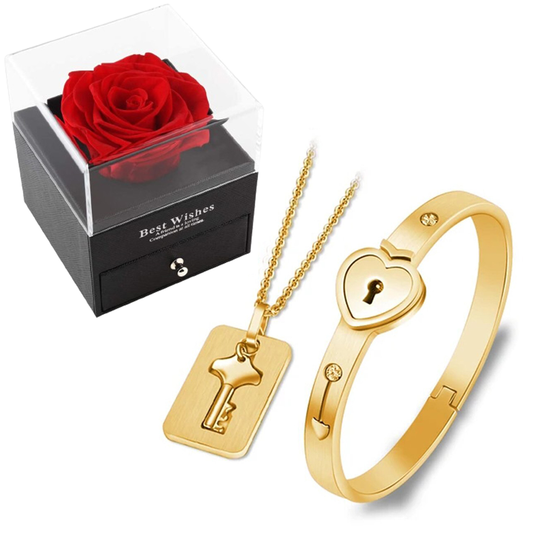 Key to My Heart Couple Key Necklace and Love Lock Bracelet Set-Jessemade AU