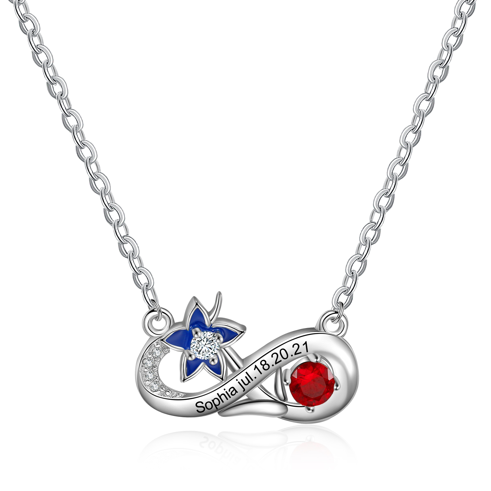 Personalised July Birthflower Necklace With Birthstone Gift For Women-Jessemade AU