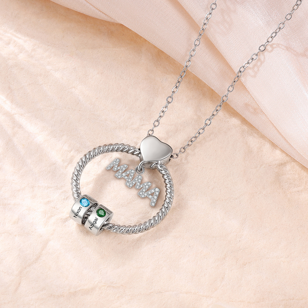 2 Names - Personalised Mama Circle Pendant Necklace Custom Names & Birthstones Necklace Mother's Day Gifts-Jessemade AU