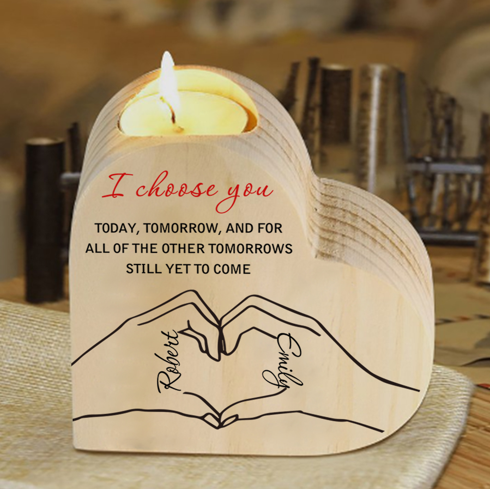 Personalised Heart Candle Holder Custom 2 Names Wooden Candlesticks Valentine's Day Gift for Couples -Jessemade AU