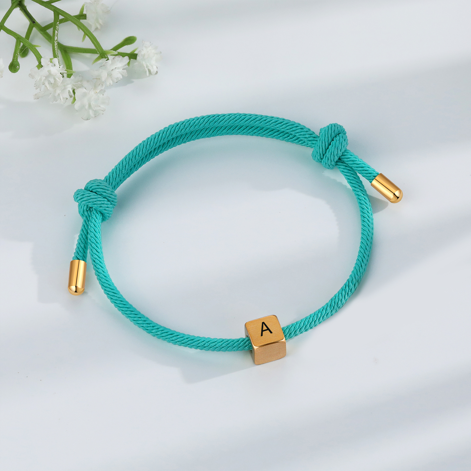 Light Blue Couple's Bracelet Custom Letter Engraved Beads Stainless Steel Bracelet Personalised Gift for Him/Her-Jessemade AU