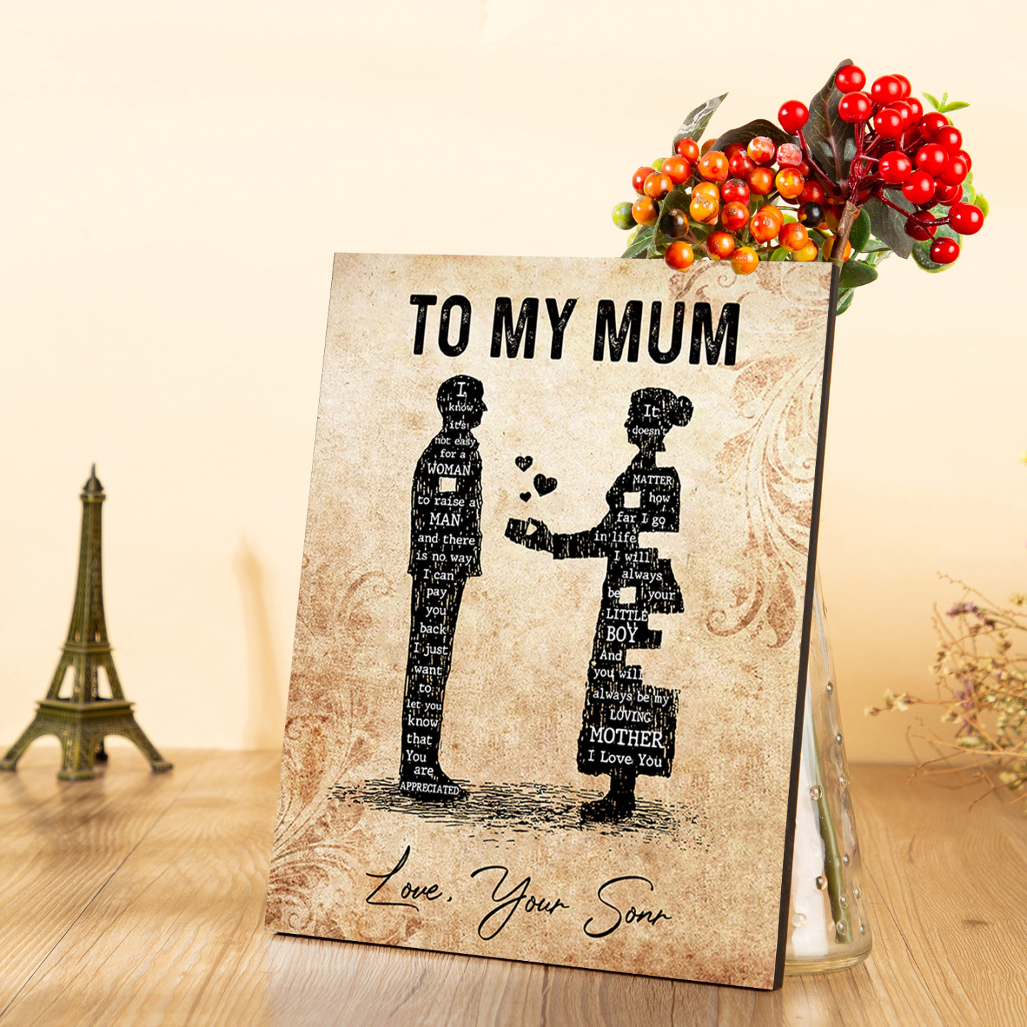 To My Mum Wooden Plaque Mother & Kid Silhouette Home Decoration Mother's Day Gifts - You Will Always Be My Loving Mother-Jessemade AU