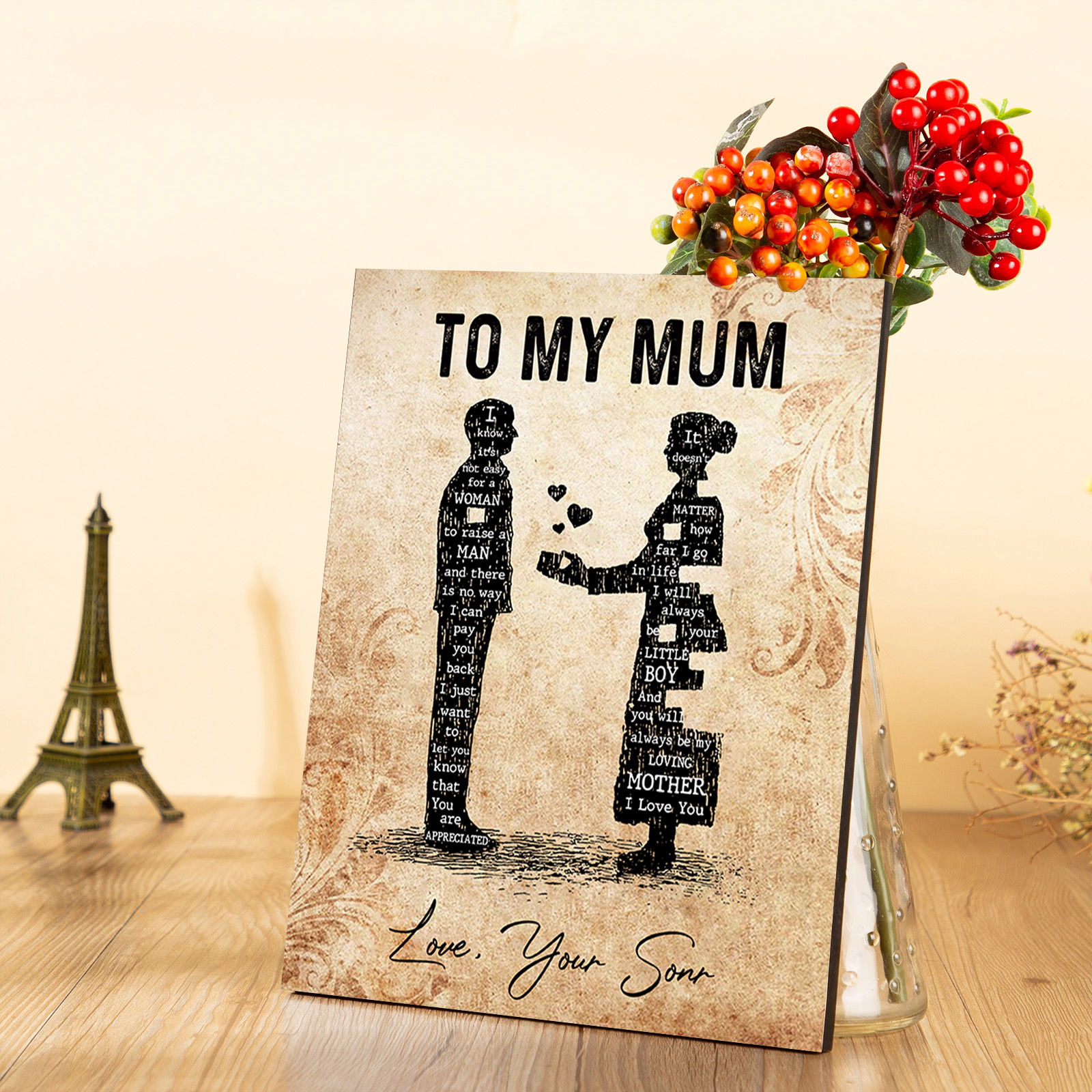 To My Mum Wooden Plaque Mother & Kid Silhouette Home Decoration Mother's Day Gifts - You Will Always Be My Loving Mother-Jessemade AU