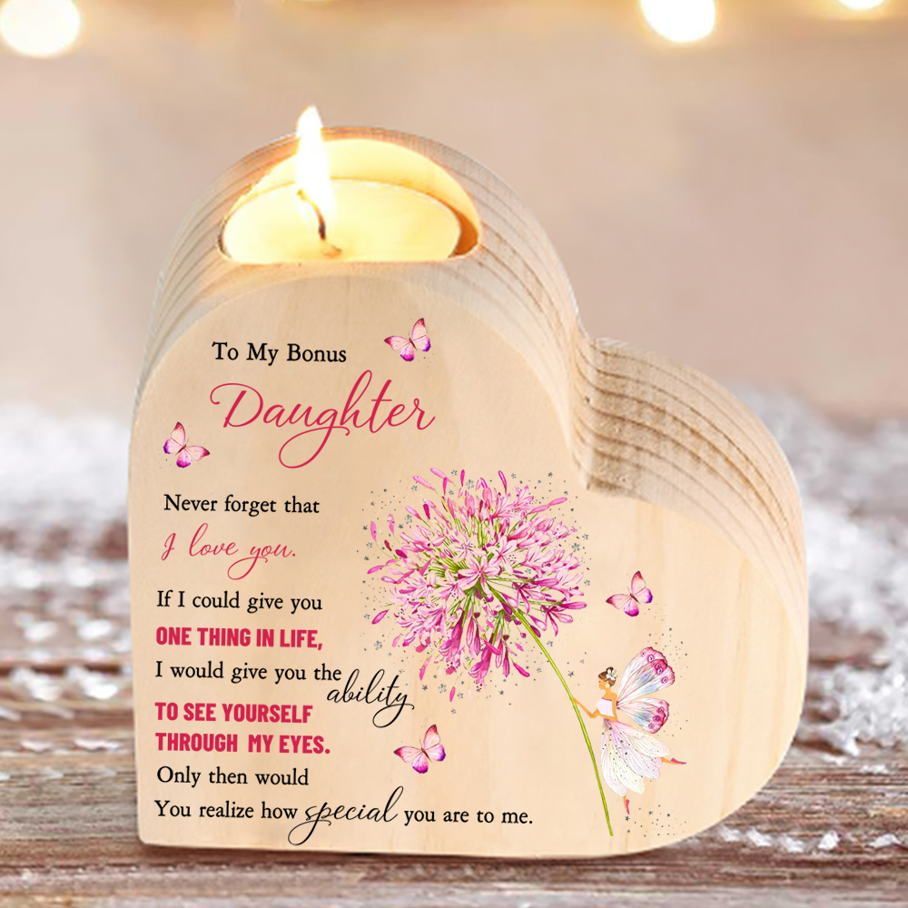 To My Daughter Heart Candle Holder "Never forget that I LOVE YOU" Wooden Candlestick-Jessemade AU