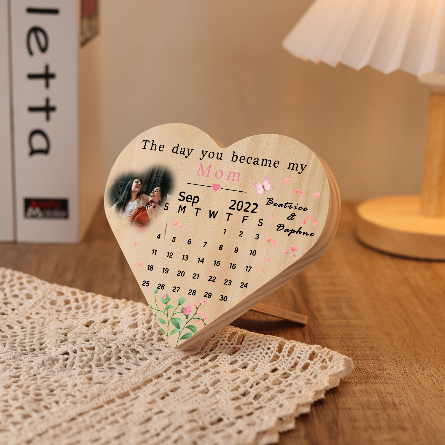 Personalised Photo Wooden Heart Keepsake Custom Date Desktop Ornament Anniversary Gifts-Jessemade AU