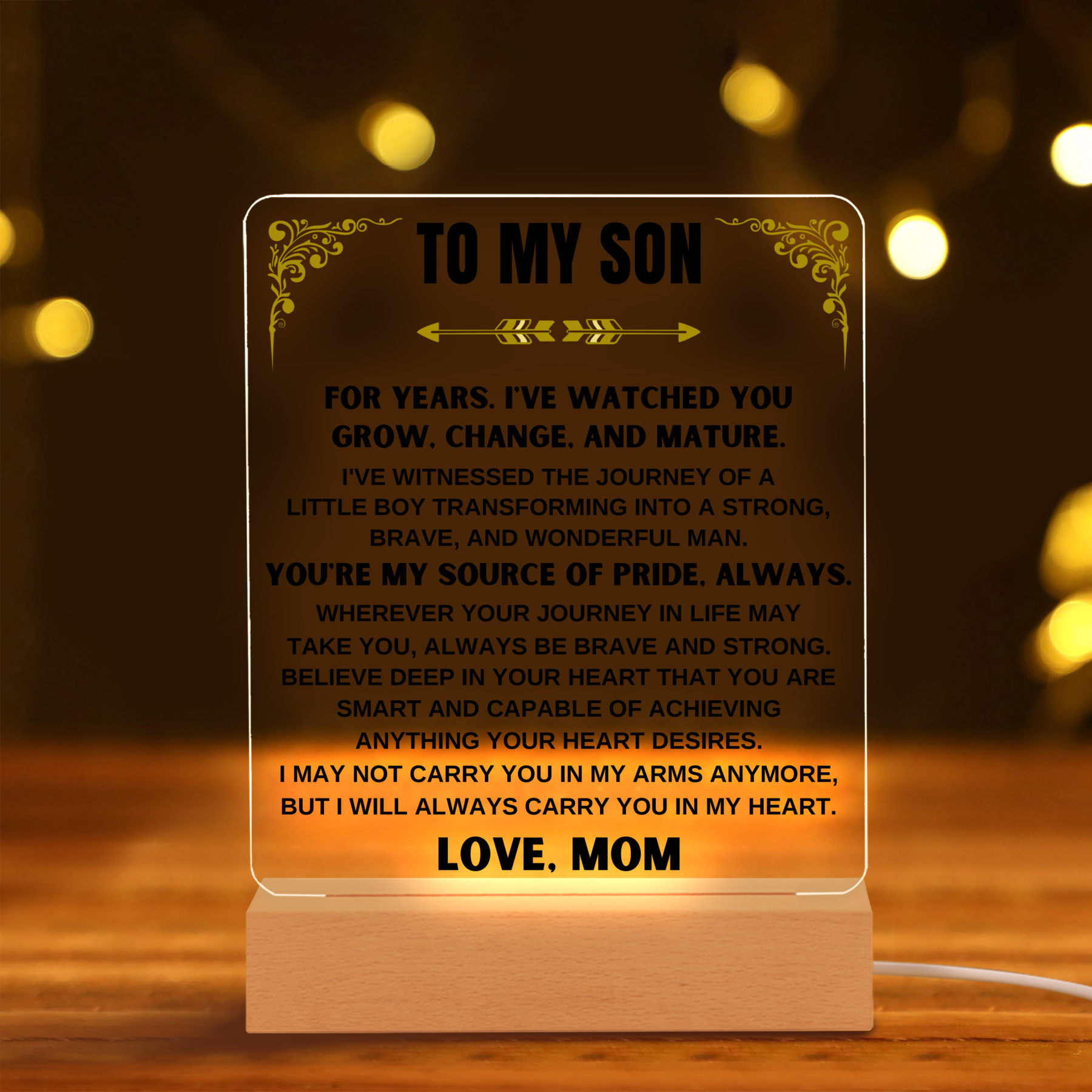 To My Son Acrylic Night Light, "You're My Source Of Pride, Always" LED Lamp Heartwarming Gifts-Jessemade AU