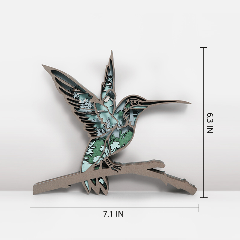 Hummingbird Totem Wooden Home Decoration 3D Carving Animal Night Light Carving Handcraft Gift-Jessemade AU