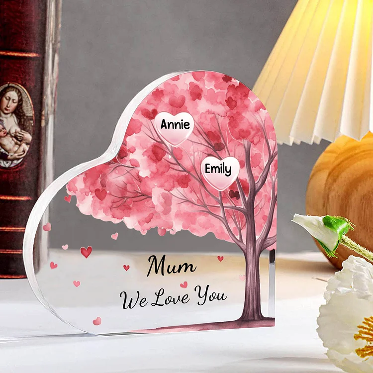 2 Names - Personalised Acrylic Heart Keepsake Custom Text Pink Tree Ornaments Gifts for Grandma/Mother-Jessemade AU