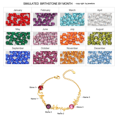 Personalised Bracelet With Birthstone Custom 3 Names Bracelet Gift For Women-Jessemade AU