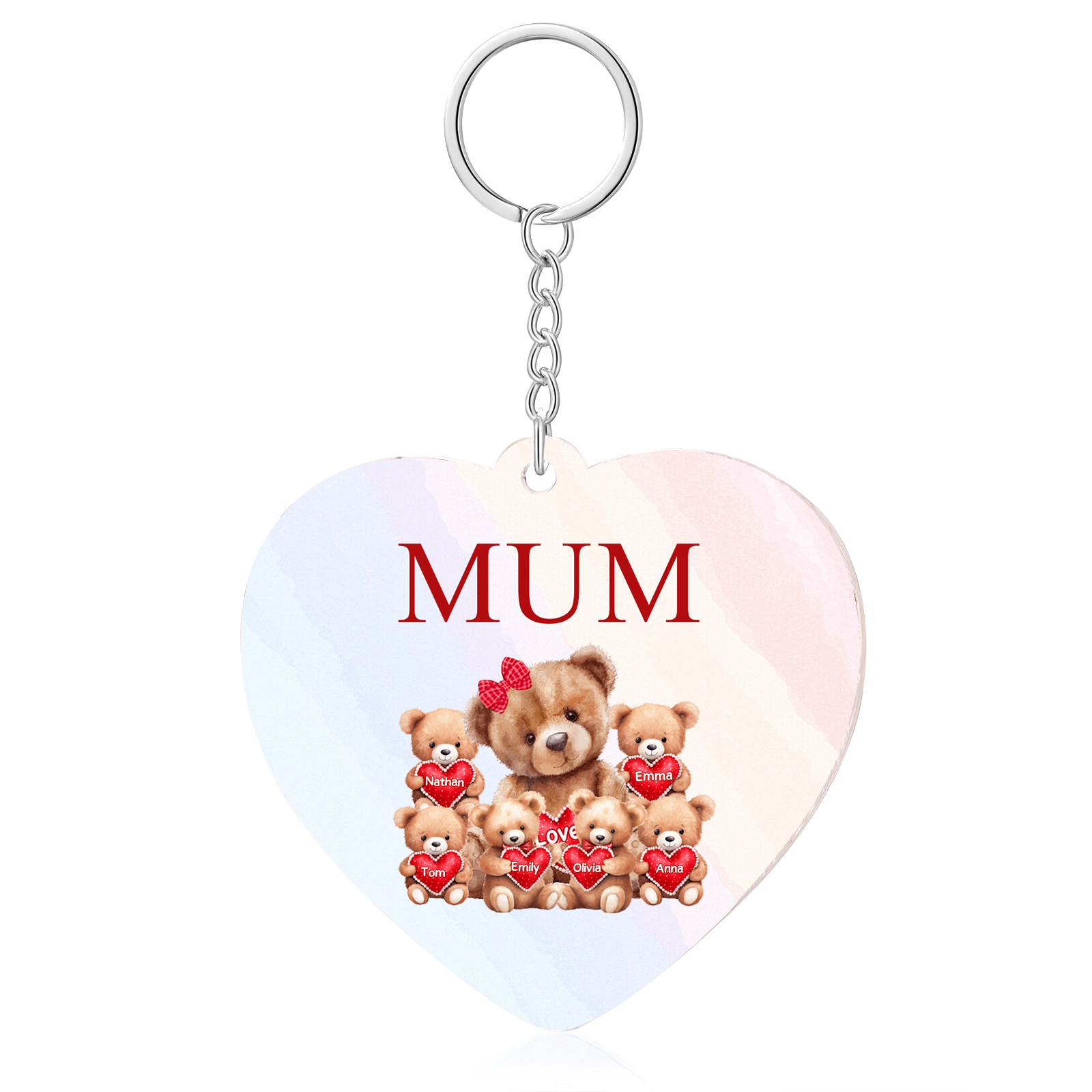 6 Names - Personalised Acrylic Keychain Custom 1 Text Teddy Bears Family Hanging Ornaments Gift for Mum/Grandma-Jessemade AU