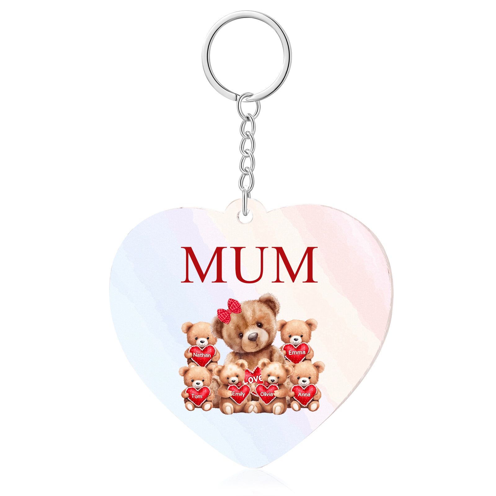 6 Names - Personalised Acrylic Keychain Custom 1 Text Teddy Bears Family Hanging Ornaments Gift for Mum/Grandma-Jessemade AU