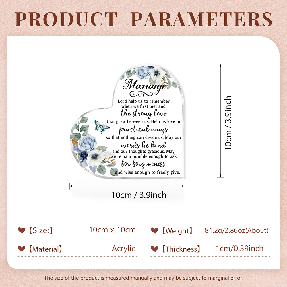 Marriage Acrylic Heart Keepsake Couple Ornament Valentine's Day Gift For Him/Her-Jessemade AU