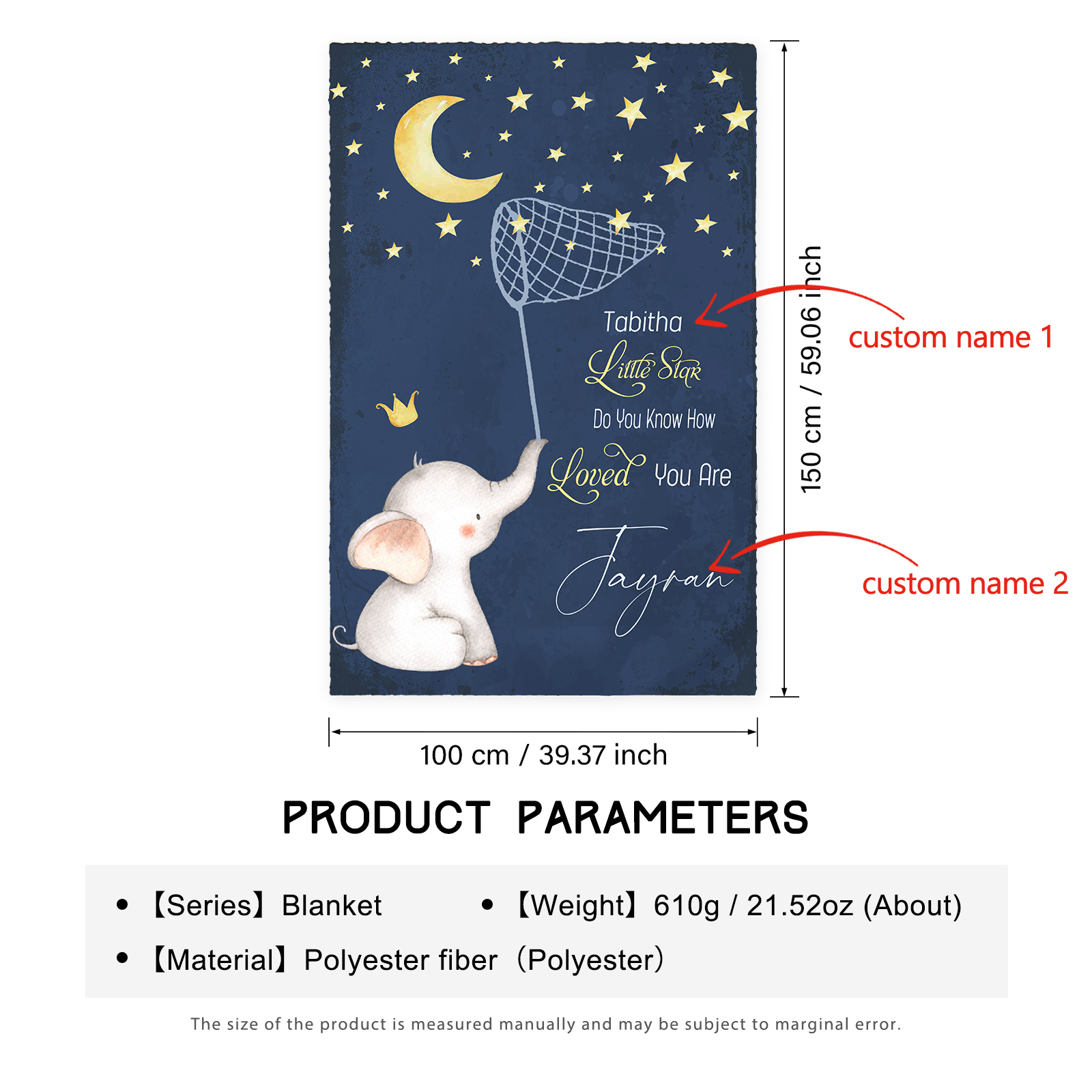 Personalised Elephant Blanket Custom Name Cute Cartoon Blanket-Jessemade AU