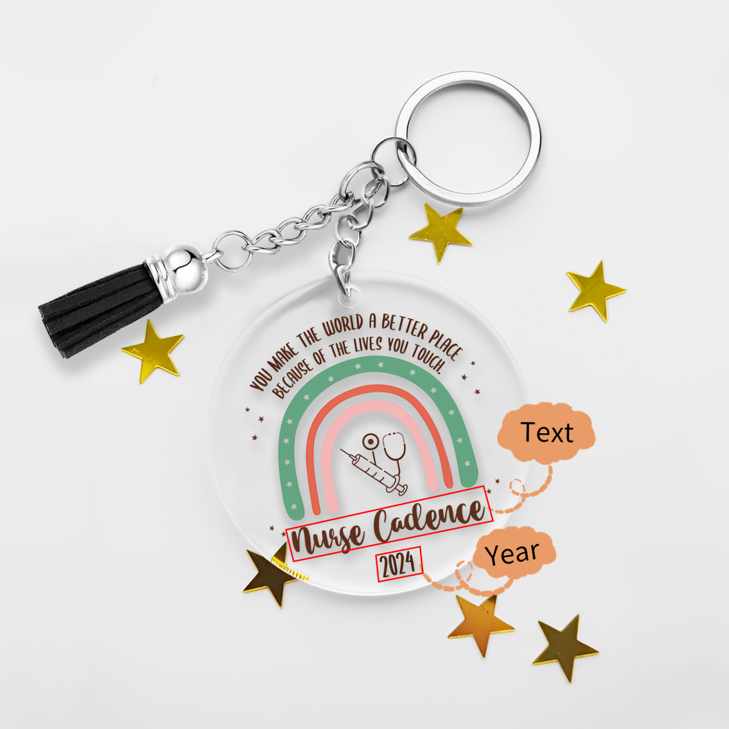 Personalised Nurse Keychain Custom Text & Year Acrylic Keychain Gift For Her - You Make The World A Better Place-Jessemade AU