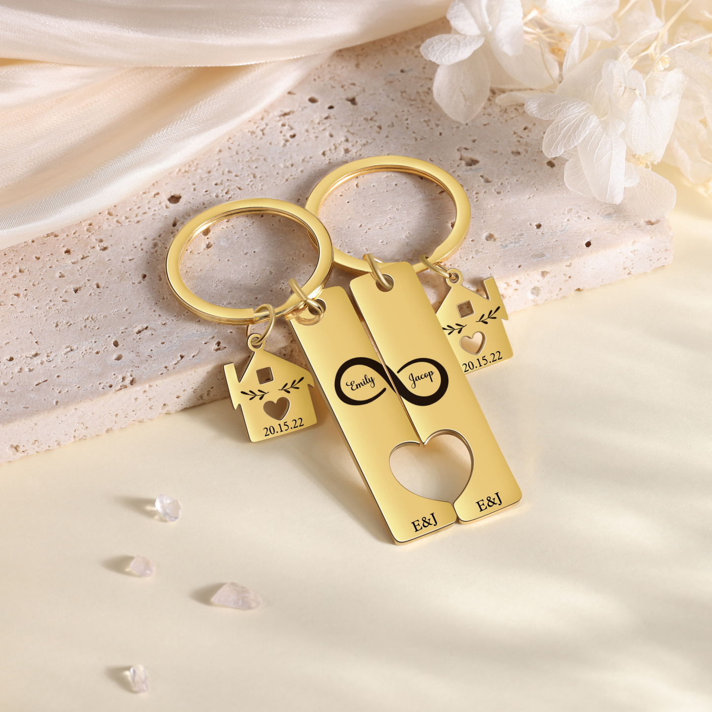 2 PCS Couple Keychain Set Custom 2 Names & Letters & Dates Keyring Infinity Keychain Romantic Personalised Gift for Him/Her-Jessemade AU