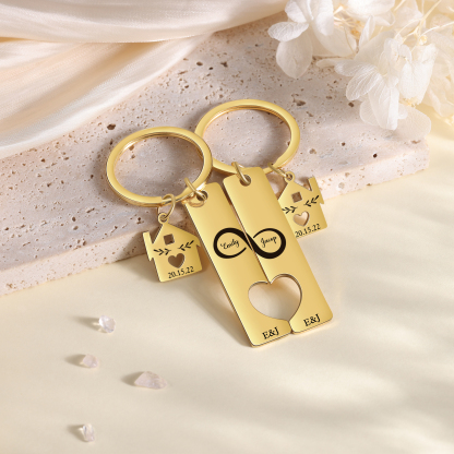 2 PCS Couple Keychain Set Custom 2 Names & Letters & Dates Keyring Infinity Keychain Romantic Personalised Gift for Him/Her-Jessemade AU