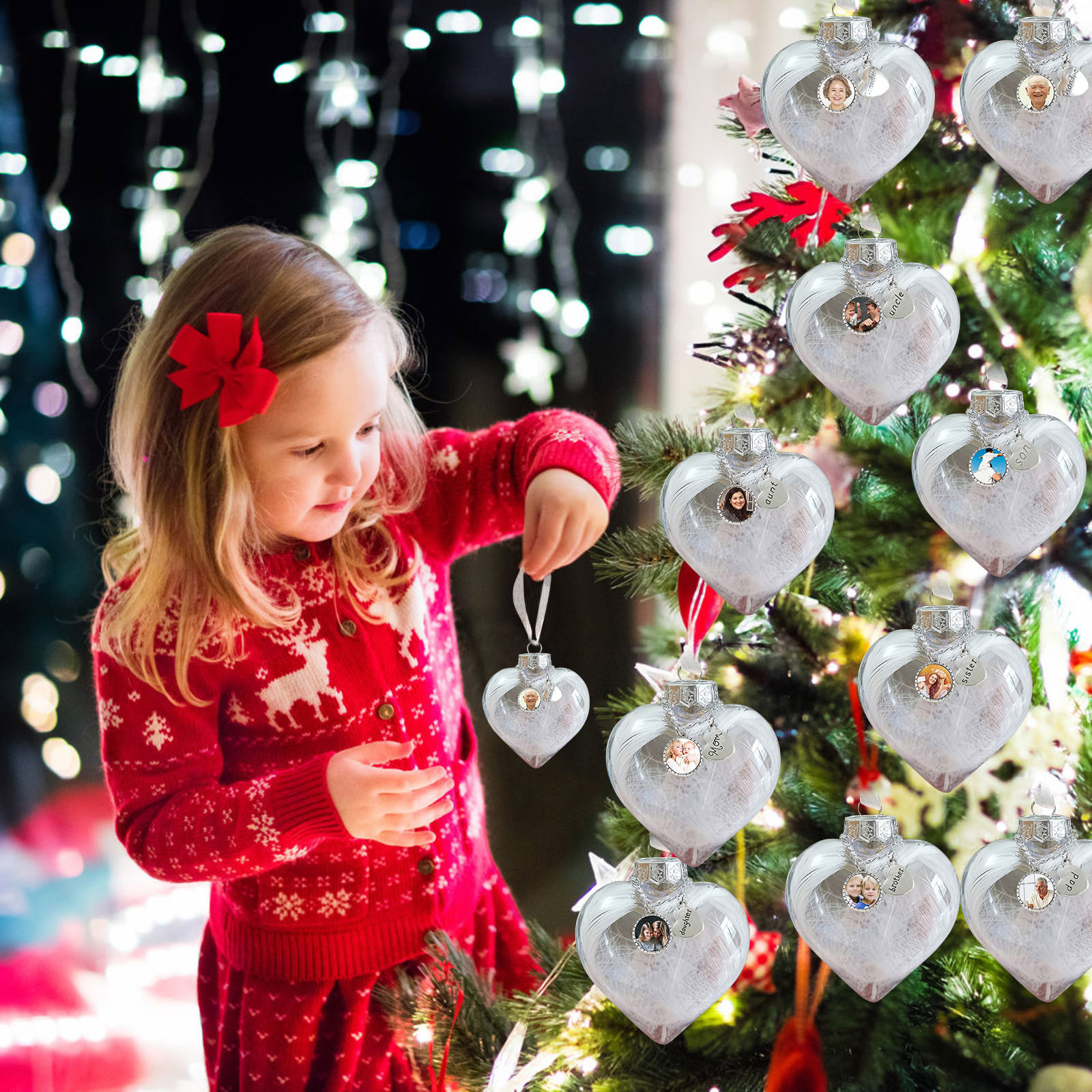 Personalised Christmas Heart Feather Ball Custom Photo Memorial Ornament-Jessemade AU