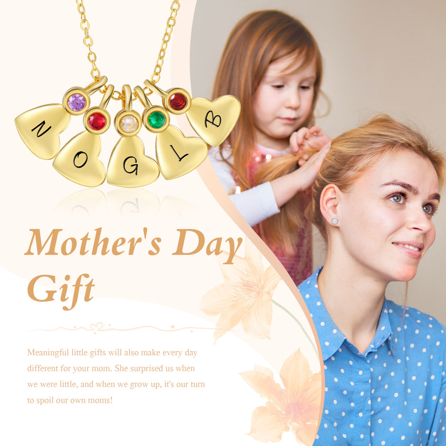 Personalised Heart Pendant Necklace Custom 5 Letters & 5 Birthstones Necklace Gifts for Her-Jessemade AU