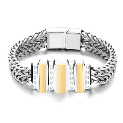 Mens Bracelet with Customised Beads Personalised Cuban Chain Bracelet Engraved 3 Names-Jessemade AU