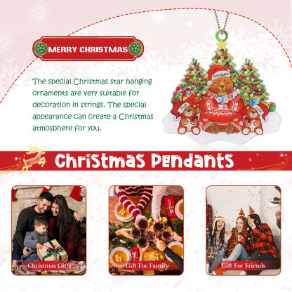 3 Names - Personalised Acrylic Christmas Bear Ornaments Customised Text & Name Xmas Pendant Gifts for Family-Jessemade AU