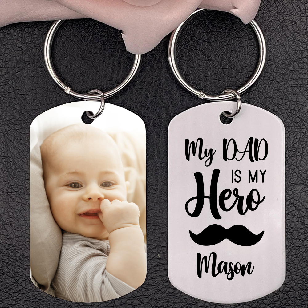 Personalised Photo Keychain Custom Name Father Keychain - My Dad is My Hero-Jessemade AU