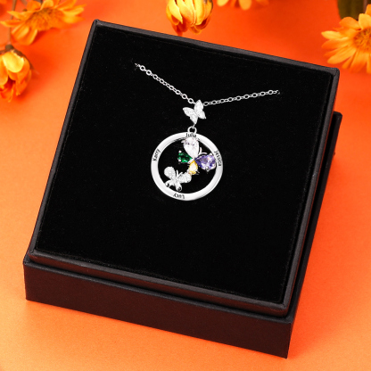 Personalised Butterfly Necklace With 4 Birthstones Custom Names Best Gift For Her-Jessemade AU