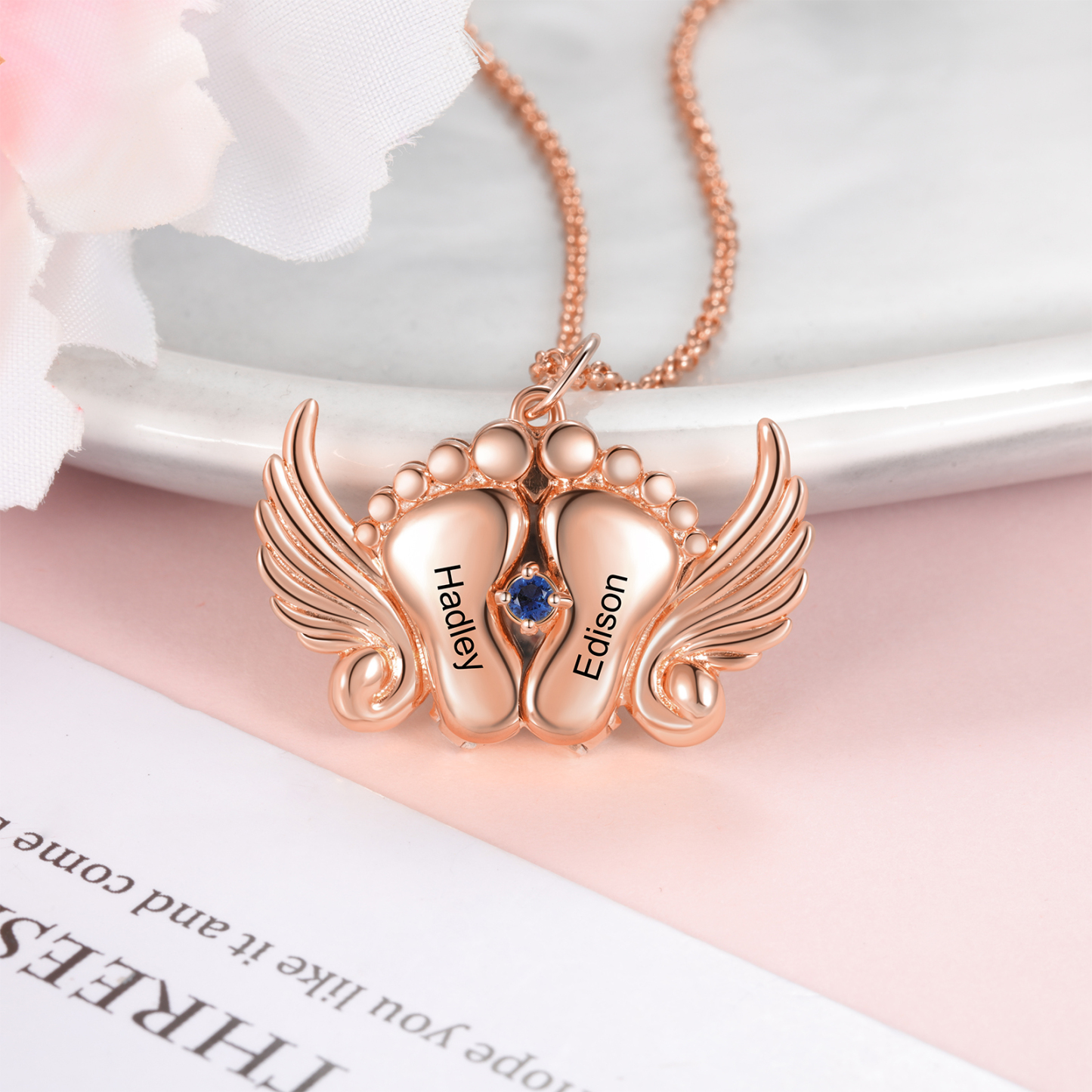 Personalised Baby Feet Photo Locket Necklace with Birthstone Custom Names Necklace-Jessemade AU