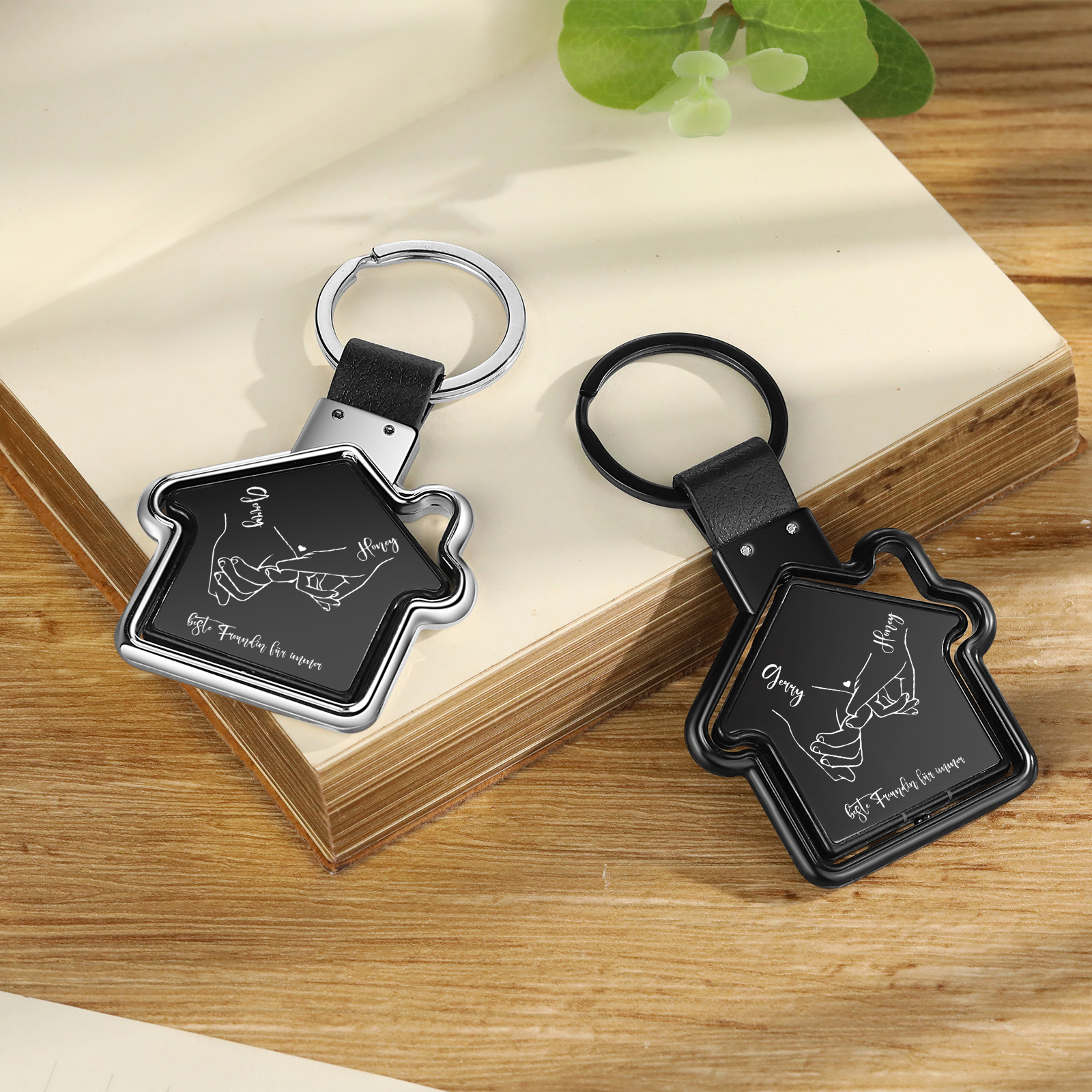 2 PCS Couple Keychain Set Custom 2 Names & Text Keyring Pinky Swear Keychain Valentine's Day Special Gift for Him/Her-Jessemade AU