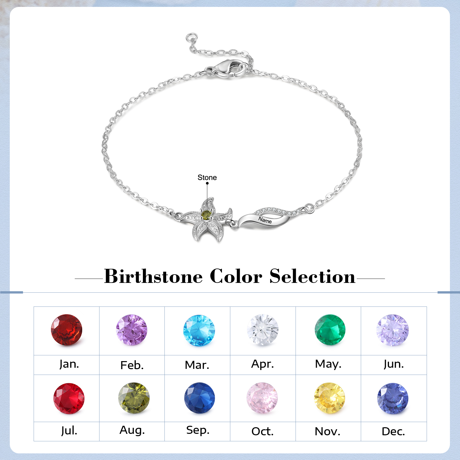 Personalised Women's Bracelet Custom 1 Birthstone Bracelet Starfish Adjustable Bracelet Mother's Day Gift for Her-Jessemade AU