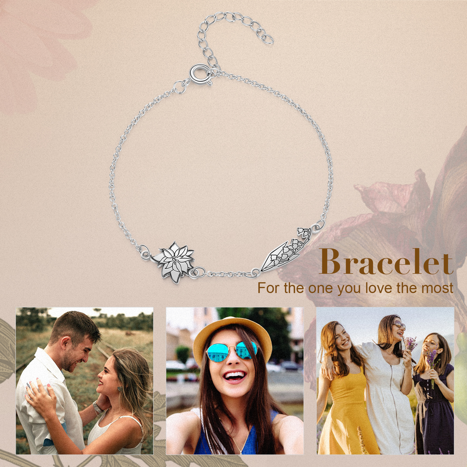 Personalised 2 Birth Flowers Elegant Woman's Bracelet-Jessemade AU