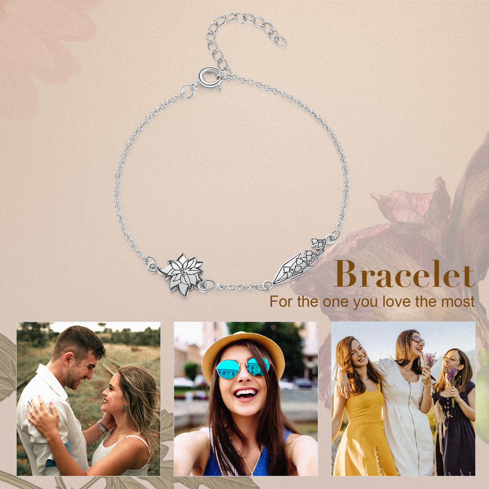Personalised 2 Birth Flowers Elegant Woman's Bracelet-Jessemade AU