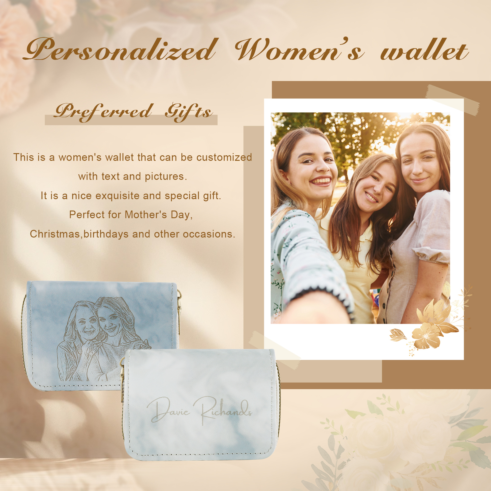 Personalised Women's Leather Wallet Custom Photo & Text Zipper Wallet Accordion Wallet Gift for Her-Jessemade AU