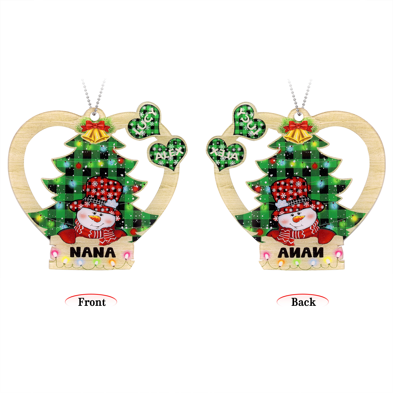 2 Names - Personalised Heart Christmas Tree Ornament Customised Name & Text Acrylic Snowman Hanging Ornaments Gift for Family-Jessemade AU