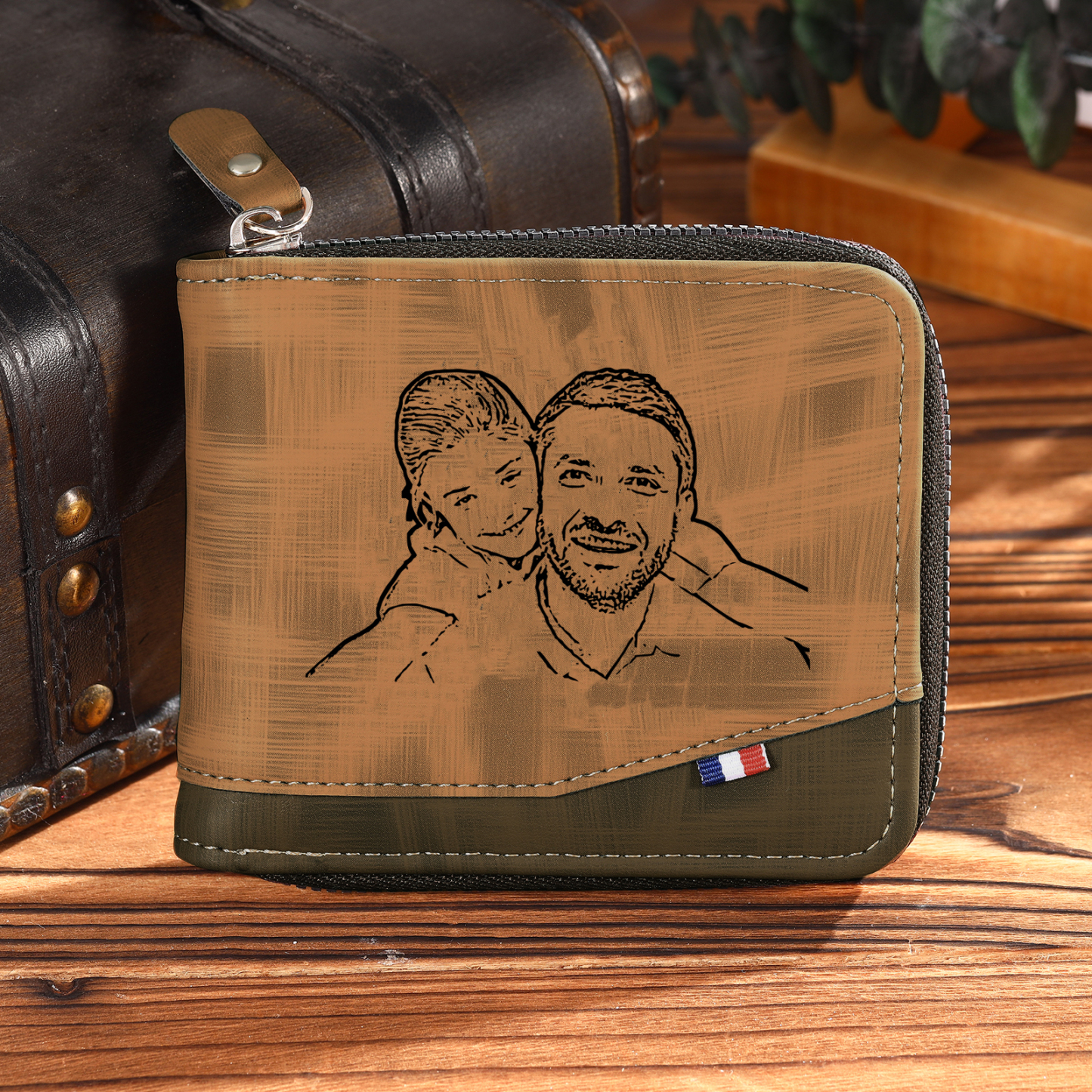 Personalised Photo & Text Billfold Wallet Custom Men's Leather Wallet Zipper Gifts for Him Brown-Jessemade AU