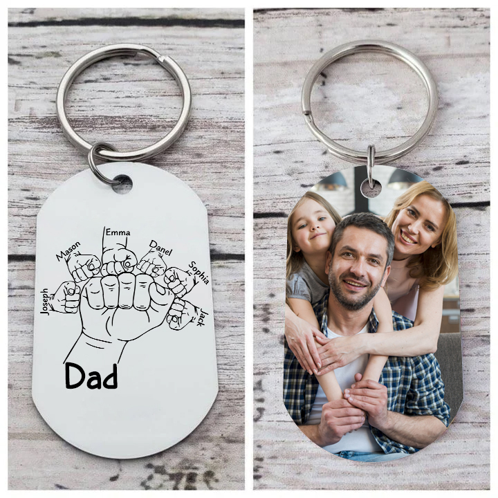 6 Names - Personalised Photo Keychain Custom Fist Bump Keychain Gifts for Dad-Jessemade AU