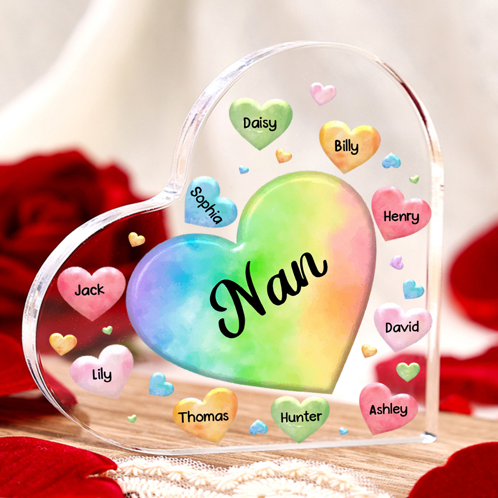10 Names - Personalised Acrylic Heart Keepsake Custom Text Colourful Hearts Ornament Gift for Mother/Grandma-Jessemade AU