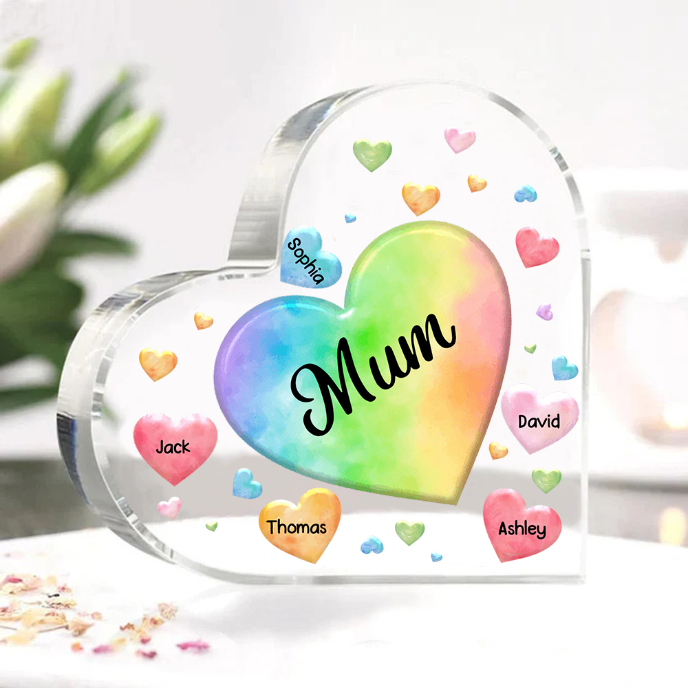 5 Names - Personalised Acrylic Heart Keepsake Custom Text Colourful Hearts Ornament Gift for Mother/Grandma-Jessemade AU