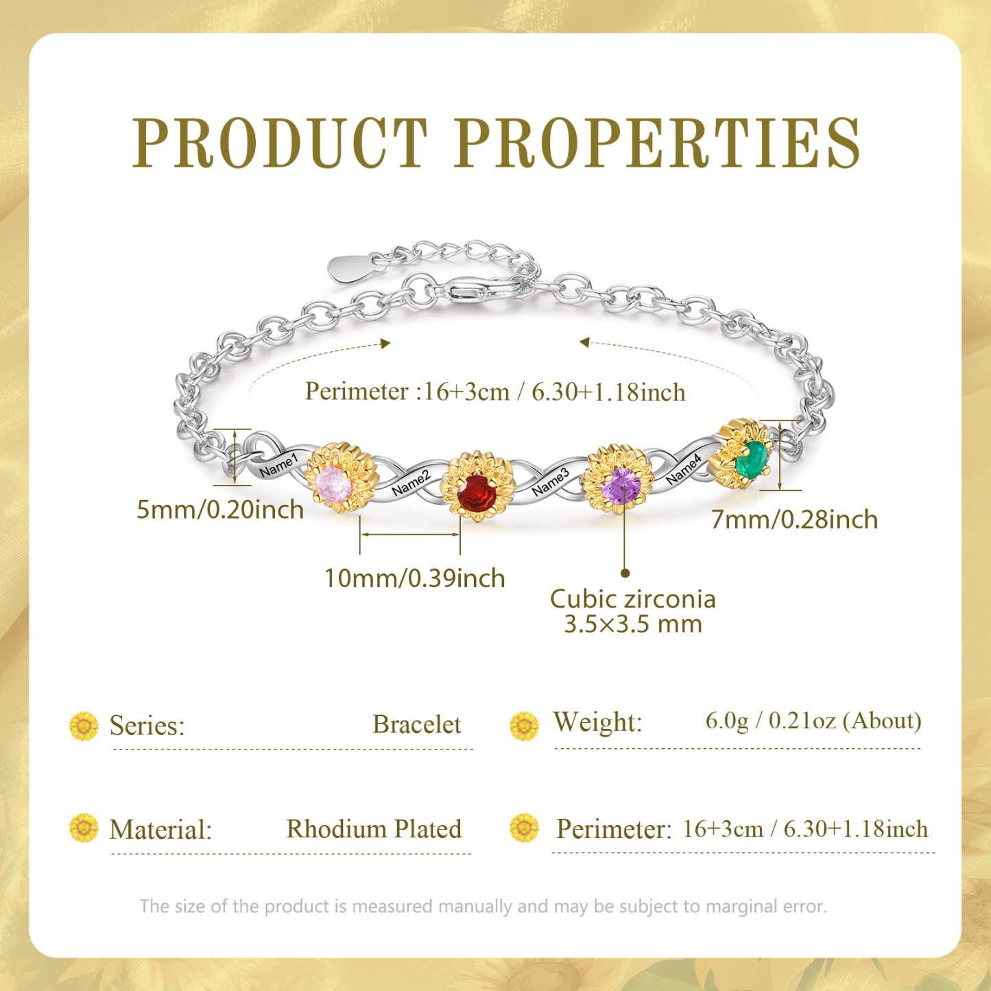 Personalised Women's Bracelet Custom 4 Birthstones & 4 Names Infinity Bracelet Birthday Gift for Her-Jessemade AU