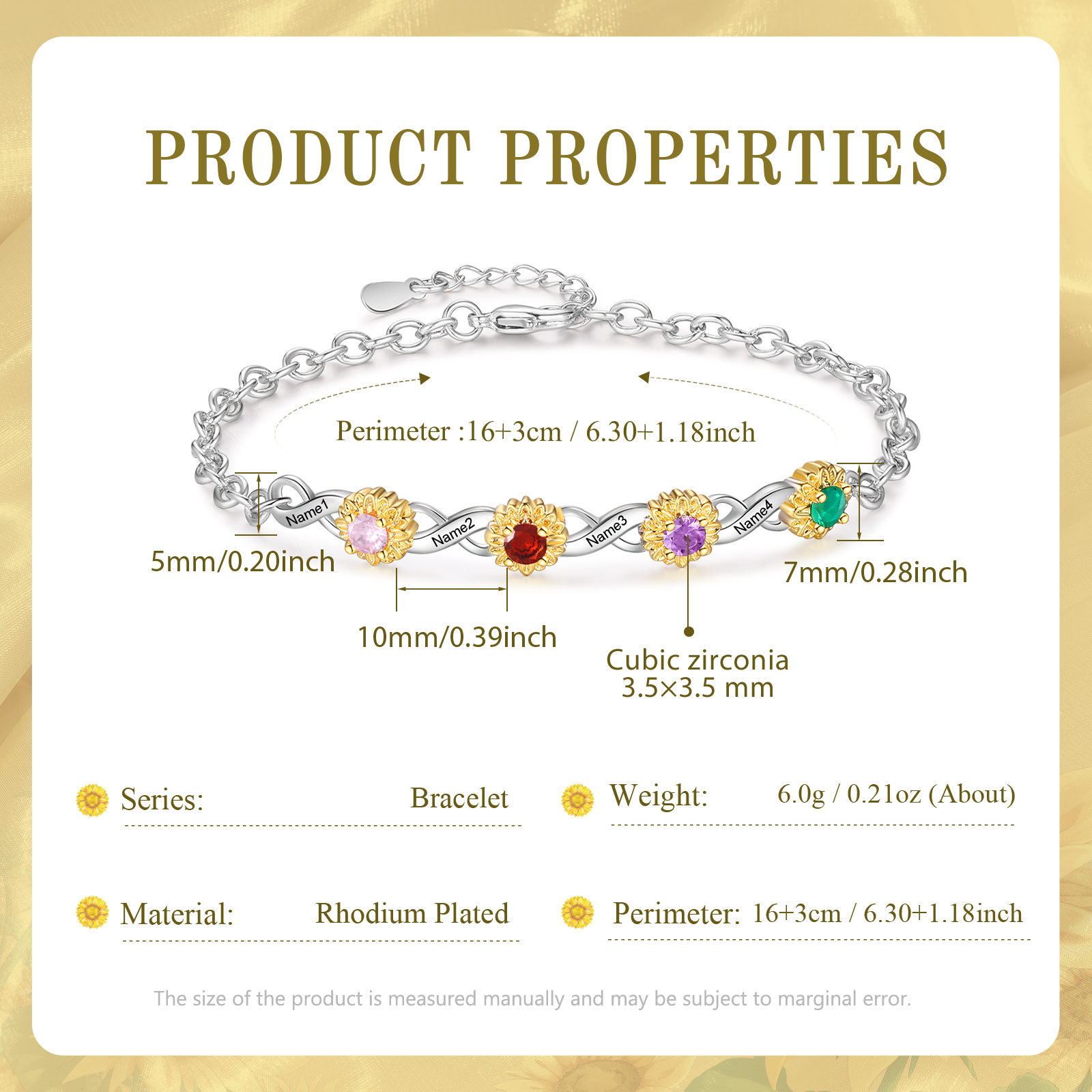 Personalised Women's Bracelet Custom 4 Birthstones & 4 Names Infinity Bracelet Birthday Gift for Her-Jessemade AU