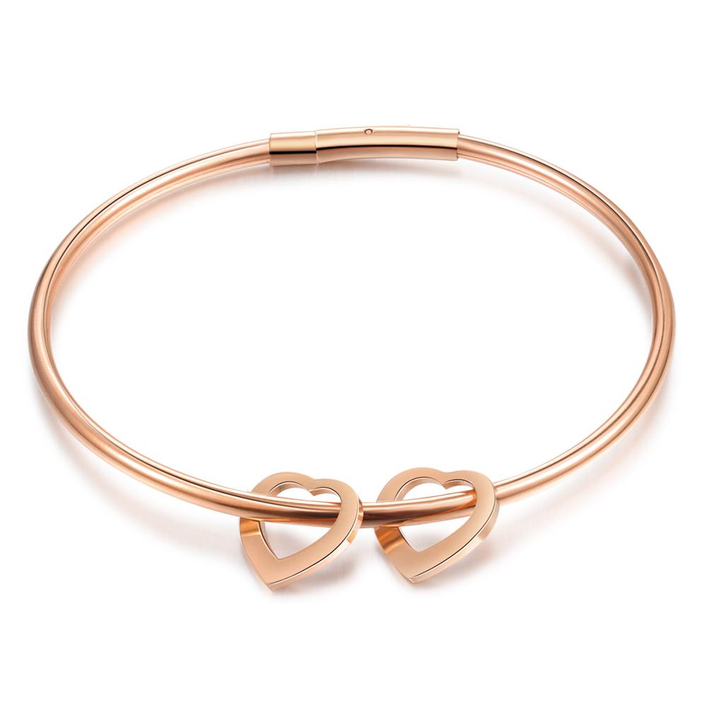 Love Bracelet with 2 Heart Pendant Engraved Bangle Bracelet Gift for Mother-Jessemade AU