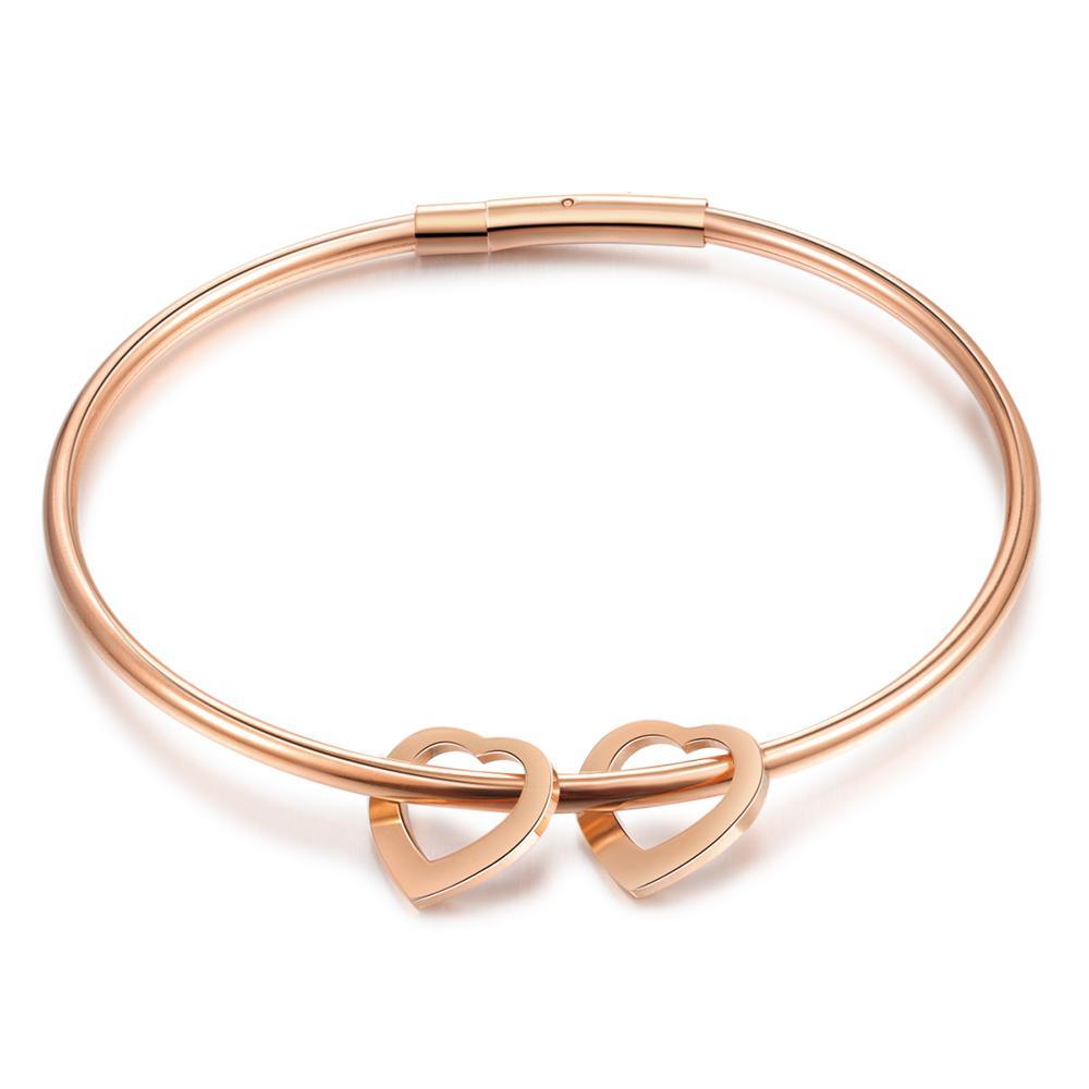 Love Bracelet with 2 Heart Pendant Engraved Bangle Bracelet Gift for Mother-Jessemade AU
