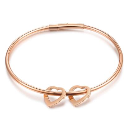 Love Bracelet with 2 Heart Pendant Engraved Bangle Bracelet Gift for Mother-Jessemade AU