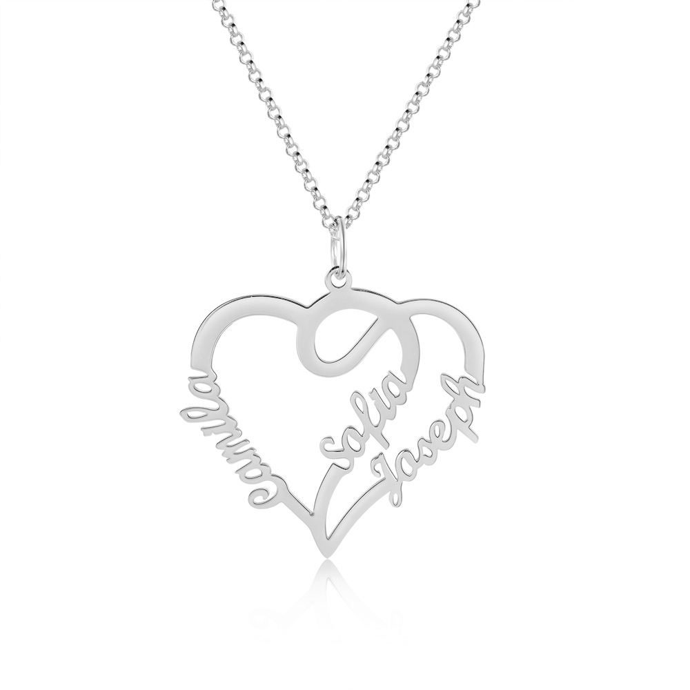 Heart Name Necklace with 3 Names Personalised Custom Name Necklace Mother's Day Gift-Jessemade AU