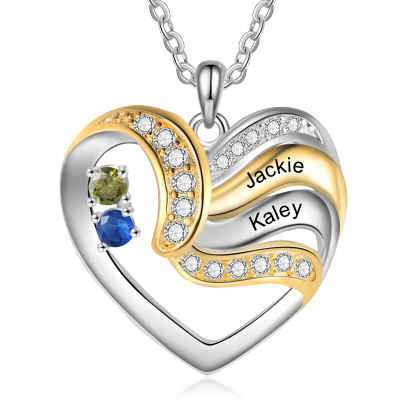2 Names - Personalised Heart Necklace Custom Birthstones & Names Family Necklace Mother's Day Gifts-Jessemade AU